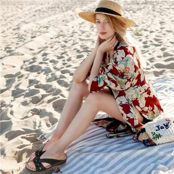 Womens Wedge Sandals Slip On Summer Platform Slides Comfy Open Toe Shoes - Picture 2 of 7